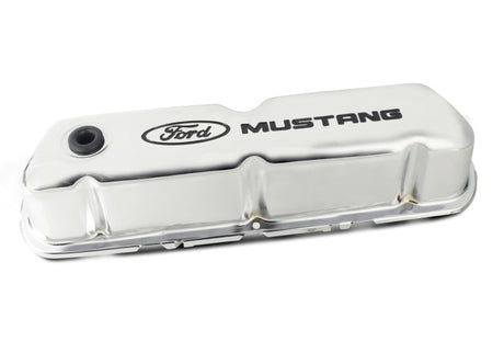 Couvercles de soupape en acier chromé estampé avec logo Ford Mustang Ford Racing