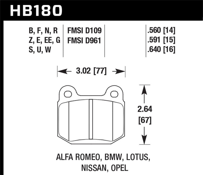 Hawk 03-06 Evo / 04-09 STi / 03-07 350z Track edition/G35 w/ Brembo HPS Street Rear Brake Pads