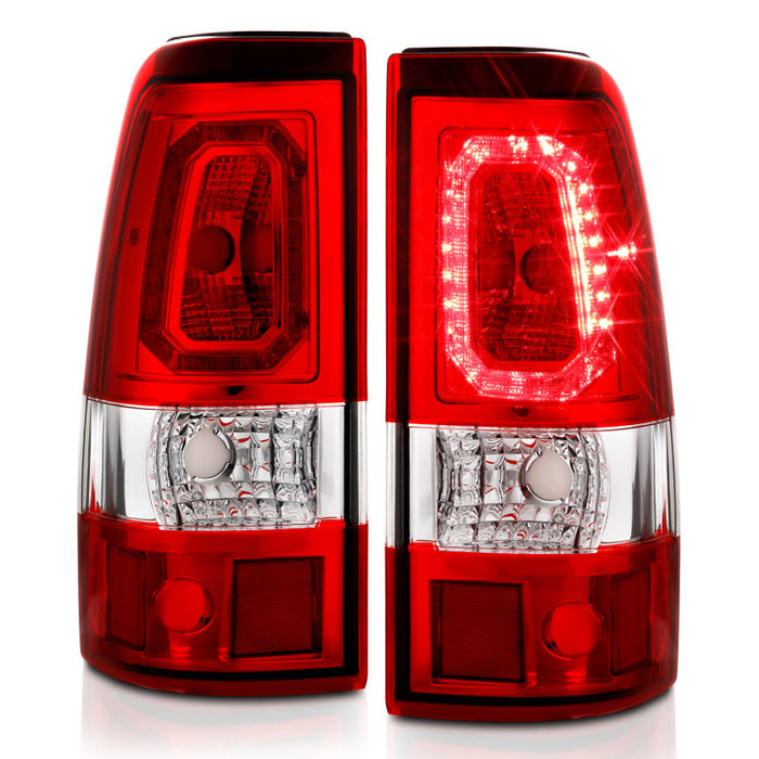 Feux arrière à LED ANZO 2003-2006 Chevy Silverado 1500 style planche chromé avec lentille rouge/transparente