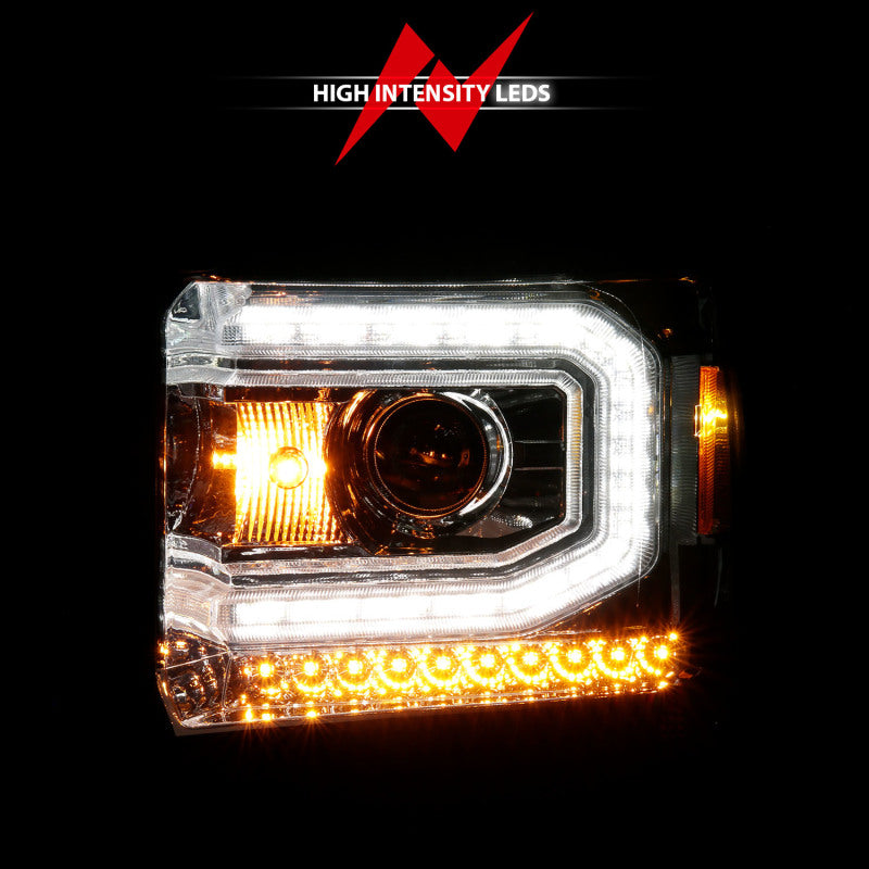 Phares de projecteur ANZO 2014-2015 Gmc Sierra 1500 avec boîtier chromé pour barre lumineuse (type halogène)