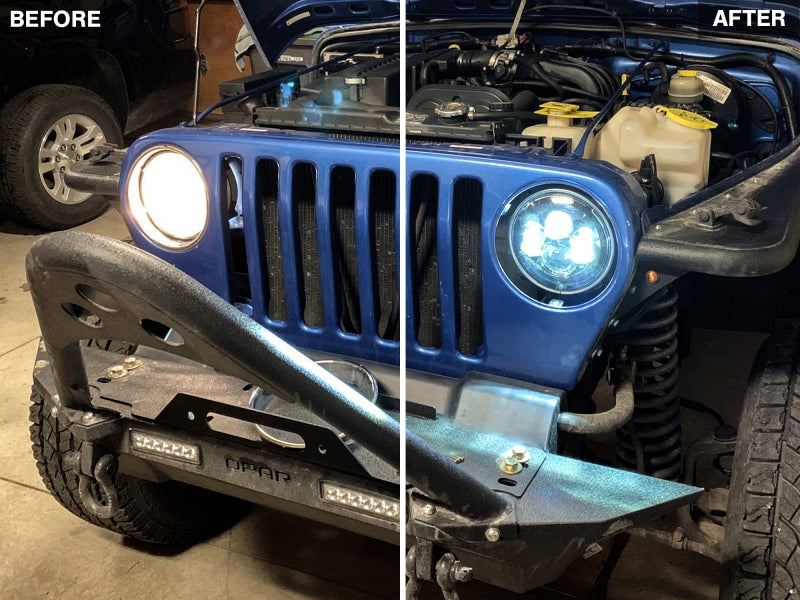 Phares à LED Daymaker de la série Axial Jeep Wrangler TJ/JK de Raxiom 97-18 - Boîtier noir (lentille transparente)