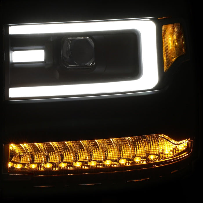 Phares de projecteur ANZO 16+ Chevy Silverado 1500 de style planche noir avec clignotant ambre/séquentiel