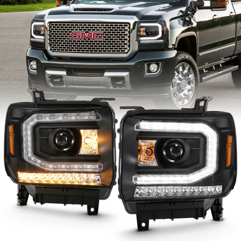 Phare de projecteur ANZO 2016-2019 Gmc Sierra 1500 style planche noir avec signal ambre séquentiel