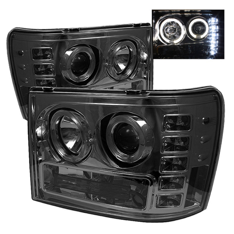 Phares de projecteur Spyder GMC Sierra 1500/2500/3500 07-13 LED Halo- LED Smoke PRO-YD-GS07-HL-SM