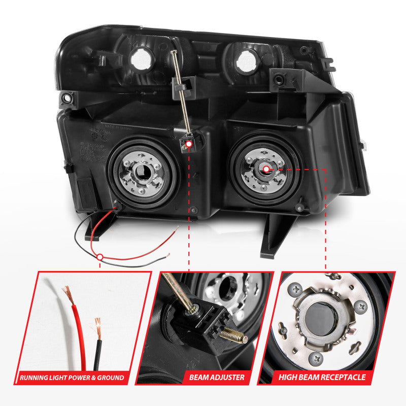 Phares en cristal ANZO 04-12 GM Colorado/Canyon/I-Series - avec boîtier chromé pour barre lumineuse 4 pièces