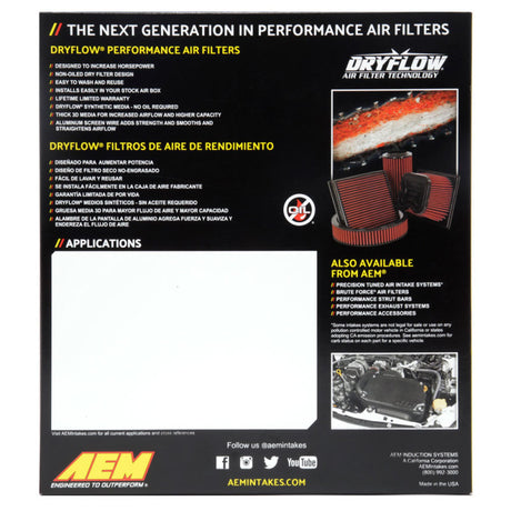 Filtre à air à flux sec AEM pour Ford Mustang 2,3 L/3,7 L/5,0 L 2015
