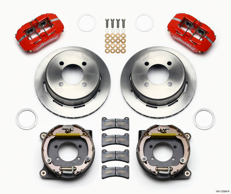 Kit de freins P-Brake à profil bas Wilwood Dynapro 11,00 po - Rouge Ford 7,5 po arrière 2,80 décalé - 4 boulons