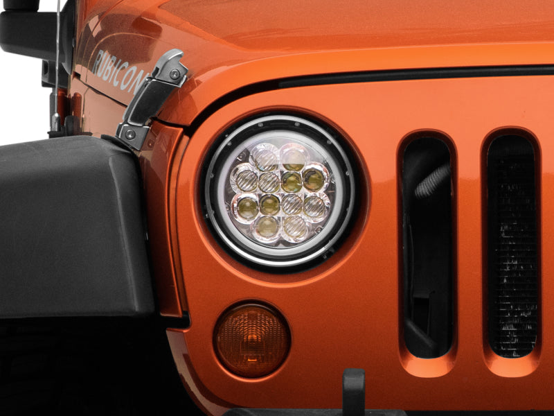 Phare LED Raxiom 97-18 Jeep Wrangler TJ/JK Axial Spider avec feux de jour ambrés - Chrome Hsng (lentille transparente)