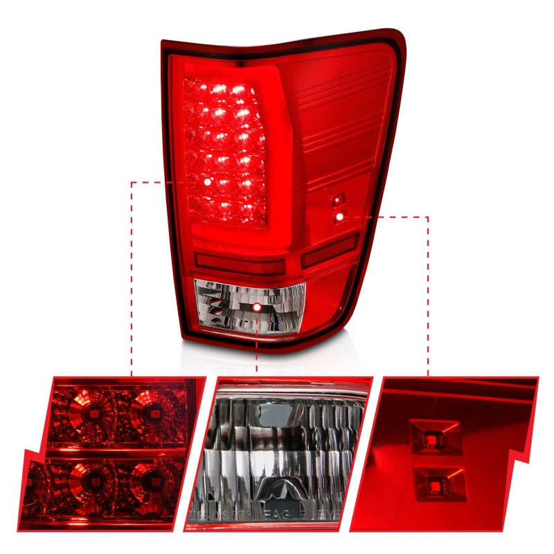 Feux arrière à LED Anzo 04-15 Nissan Titan avec boîtier chromé et lentille rouge/transparente