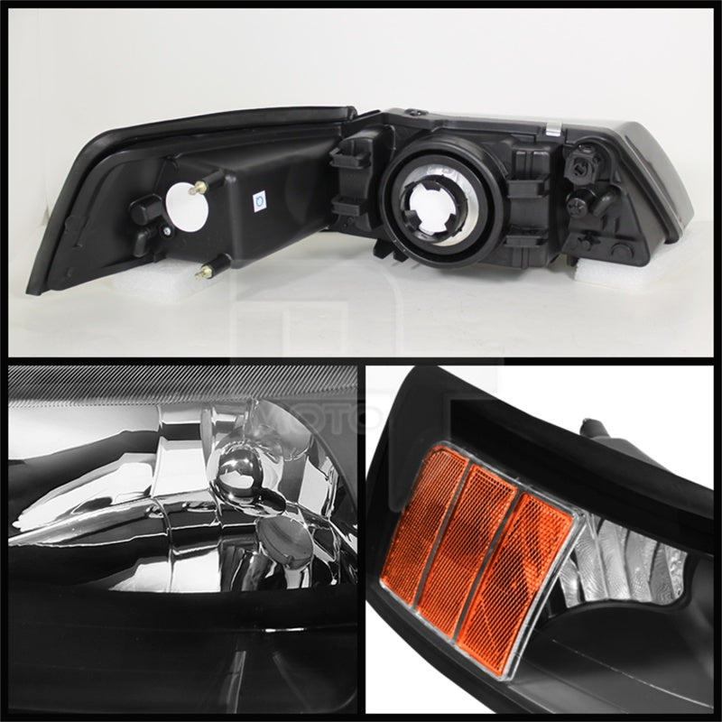 xTune Ford Mustang 99-04 OEM Amber Headlights Black HD-JH-FM99-AM-BK