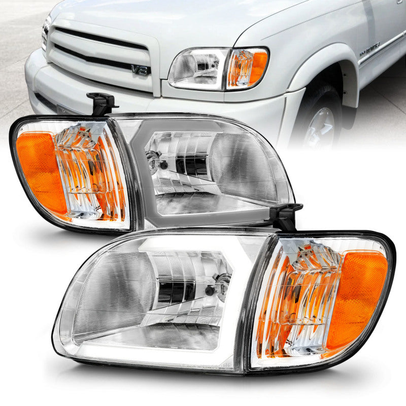 ANZO 00-04 Toyota Tundra (Reg/Acc Cab Only) Phares en cristal avec barre lumineuse chromée avec feux d'angle 2 pièces