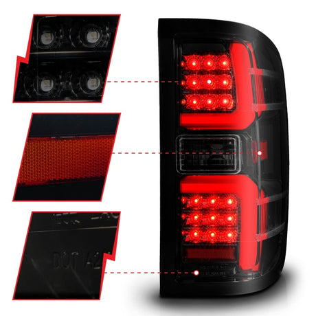 Feu arrière à LED ANZO 15-19 Chevrolet Silverado 2500 HD/3500 HD avec boîtier noir séquentiel/lentille fumée
