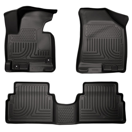 Revêtements de sol noirs Husky Liners 14 Hyundai Tucson avec crochets de retenue WeatherBeater Combo pour l'avant et la 2e rangée