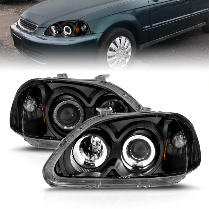 Phares de projecteur ANZO 1996-1998 Honda Civic avec halo noir