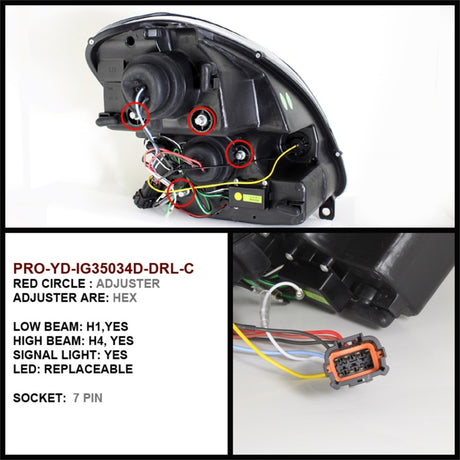 Spyder Infiniti G35 03-04 4DR Projecteur Halogène - LED Halo DRL Blk High H4 PRO-YD-IG35034D-DRL-BK