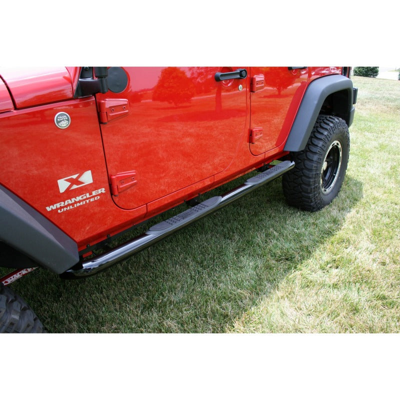 Marchepieds latéraux ronds Rugged Ridge de 3 pouces, noirs, pour Jeep Wrangler 4 portes 07-18