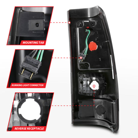 Feux arrière à LED ANZO 1999-2002 Chevy Silverado 1500 style planche noir avec lentille fumée