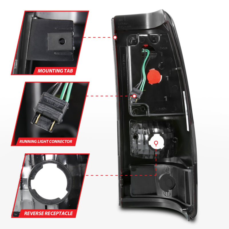 Feux arrière à LED ANZO 1999-2002 Chevy Silverado 1500 style planche noir avec lentille fumée