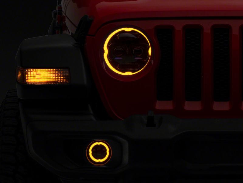 Phares à DEL Angel Eye de 9 po de la série Axial Jeep Wrangler JL de Raxiom 18-23 - Boîtier noir (lentille transparente)