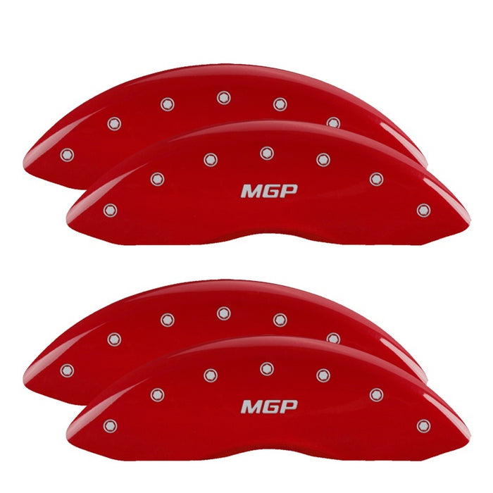 MGP 4 Caliper Covers Engraved Front & Rear Silverado style/SS Red finish silver ch