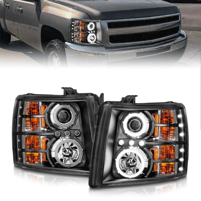 Phares de projecteur ANZO 2007-2013 Chevrolet Silverado 1500 avec halo noir