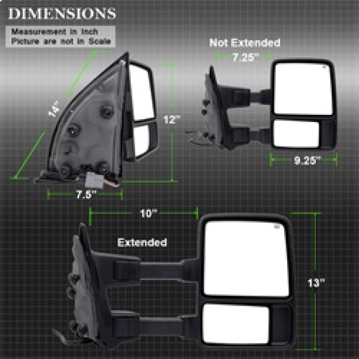 Rétroviseurs télescopiques chauffants Xtune G2 Ford Superduty 99-07 avec clignotants ambrés MIR-FDSD99S-G2-PW-AM-SET