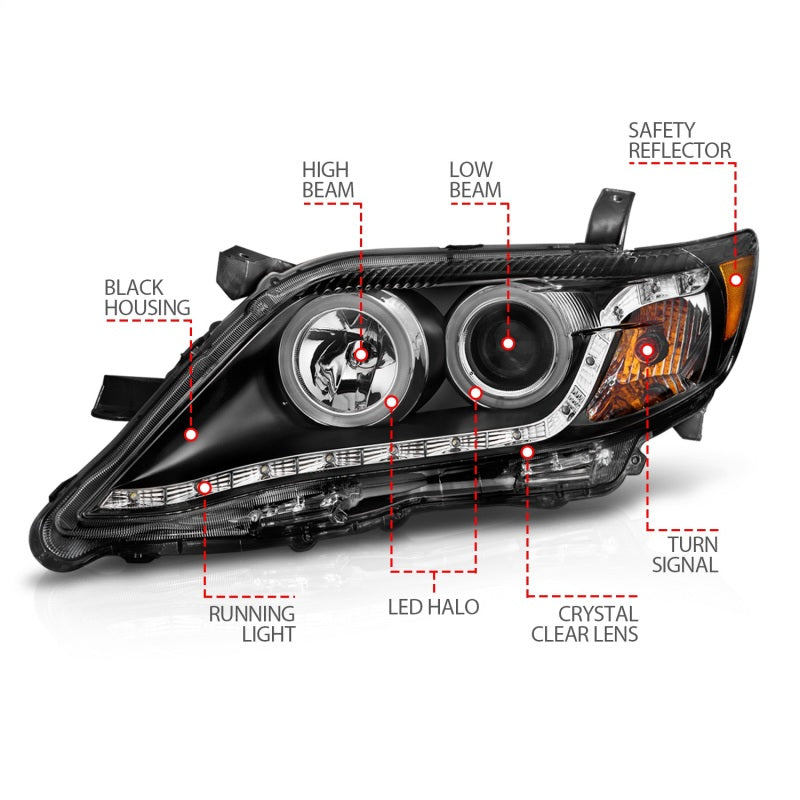Phares de projecteur ANZO 2010-2011 Toyota Camry avec halo noir (CCFL)
