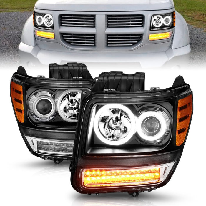 Phares de projecteur ANZO 2007-2012 Dodge Nitro avec halo noir (CCFL) G2