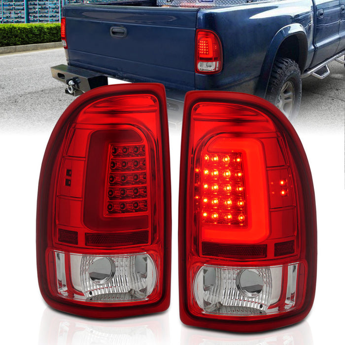 ANZO 1997-2004 Dodge Dakota Feux arrière à LED Boîtier chromé Paire de lentilles rouges