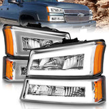 Phares en cristal ANZO 2003-2006 Chevrolet Silverado 1500 avec boîtier chromé pour barre lumineuse
