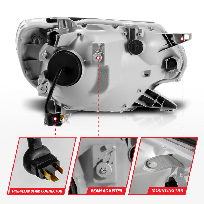 Phares de projecteur ANZO 12-15 Toyota Tacoma - avec boîtier chromé à interrupteur de barre lumineuse