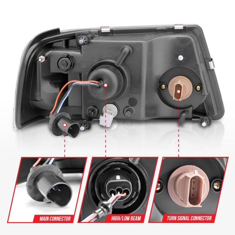 Phares en cristal ANZO 2001-2011 Ford Ranger avec barre lumineuse et boîtier chromé