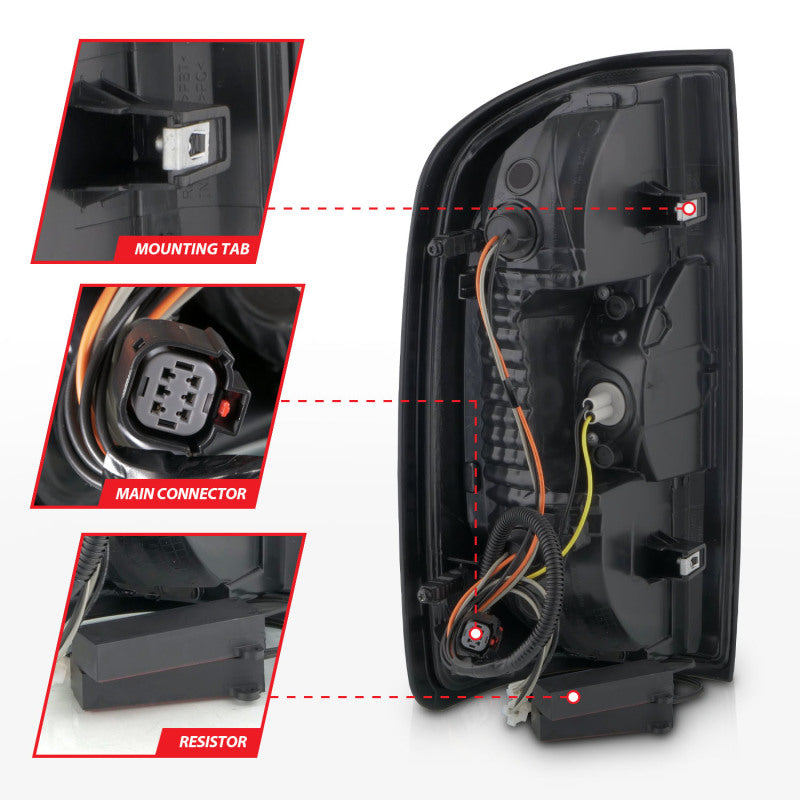 Feux arrière à LED ANZO 15-21 GMC Canyon avec barre lumineuse rouge, boîtier noir, lentille fumée