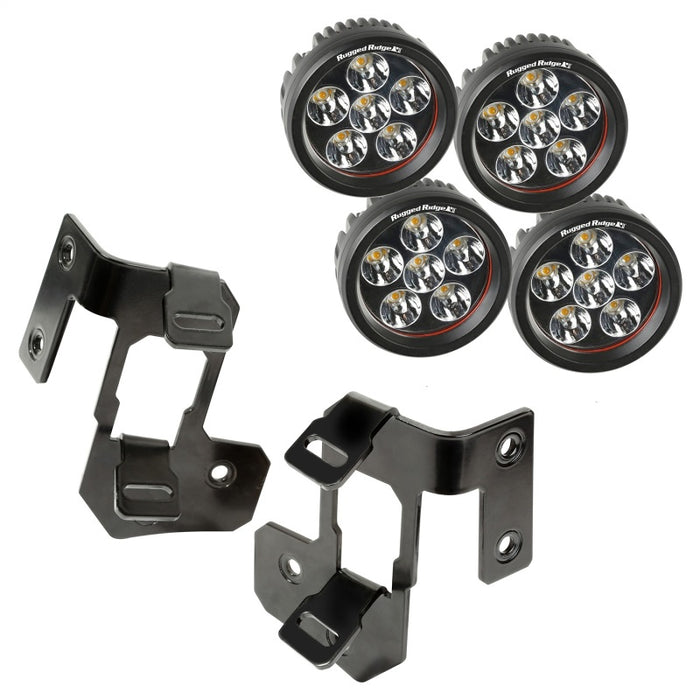 Kit de montage d'éclairage LED rond pour montant A noir semi-brillant Rugged Ridge 07-18 Jeep Wrangler JK