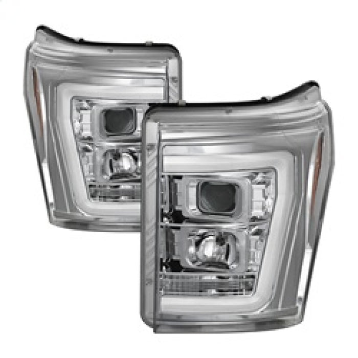 Phares de projecteur Spyder 11-16 Ford F-250/F-350 V2 - Barre lumineuse DRL - Chrome PRO-YD-FS11V2-LB-C