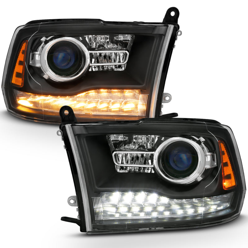 ANZO 2009-2018 Dodge Ram 1500 Phares de projecteur de style planche Halo avec Switchback Noir mat