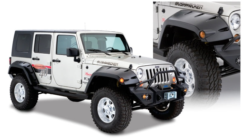 Bushwacker 07-18 Jeep Wrangler Max Pocket Style Flares 2 pièces Couverture étendue - Noir