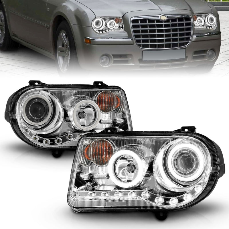 Phares de projecteur ANZO 2005-2010 Chrysler 300C avec halo chromé (CCFL) G2