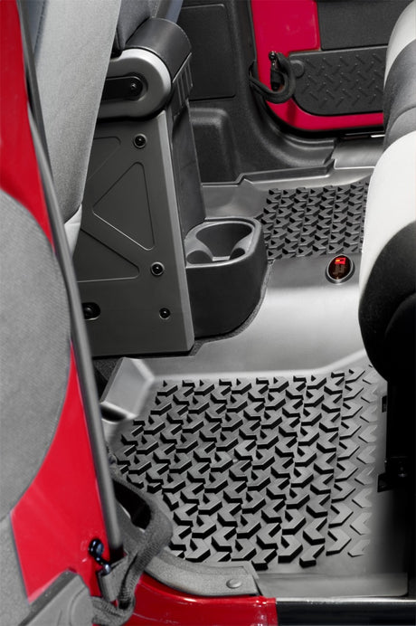 Revêtement de sol avant/arrière/cargo Rugged Ridge noir pour Jeep Wrangler Unlimited JK 4 portes 2011-2018