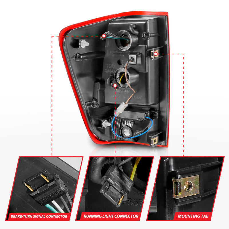 Feux arrière à LED Anzo 04-15 Nissan Titan avec boîtier chromé et lentille rouge/transparente