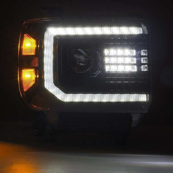 Phares de projet à LED AlphaRex 14-18 GMC Sierra LUXX Plnk Style Alpha Blk avec lumière active/signal séquentiel/DRL